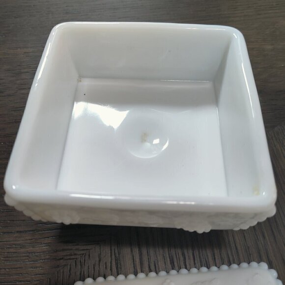 Westmorland milk glass candy dish with lid. Highly decorated & embossed. 2 avail - Picture 5 of 9